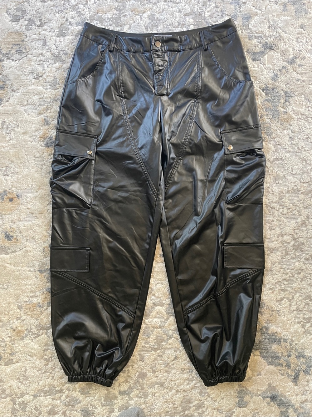 Lioness Black Faux Leather Cargo Joggers